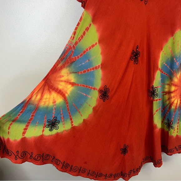 Vintage 90s Women's One Size Tie-Dye Bohemian Dress Dark Orange Hippie Festival - Picture 5 of 13